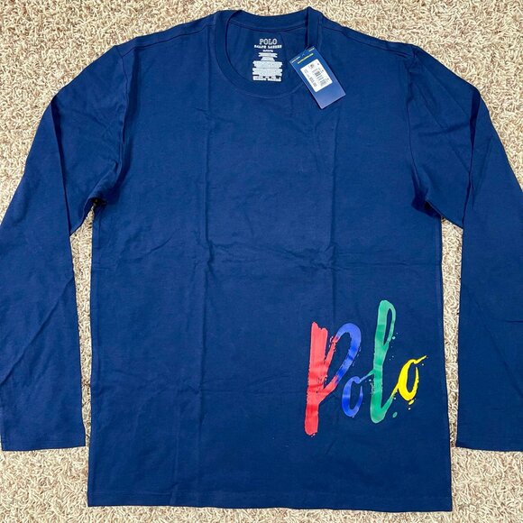 NEW Polo Ralph Lauren Men's Long-Sleeve Crewneck Pajama Shirt Navy, Size Medium - Picture 9 of 10